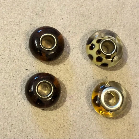 Four brown & gold art glass beads with brown dots Fit MINI holders only - Picture 3 of 4